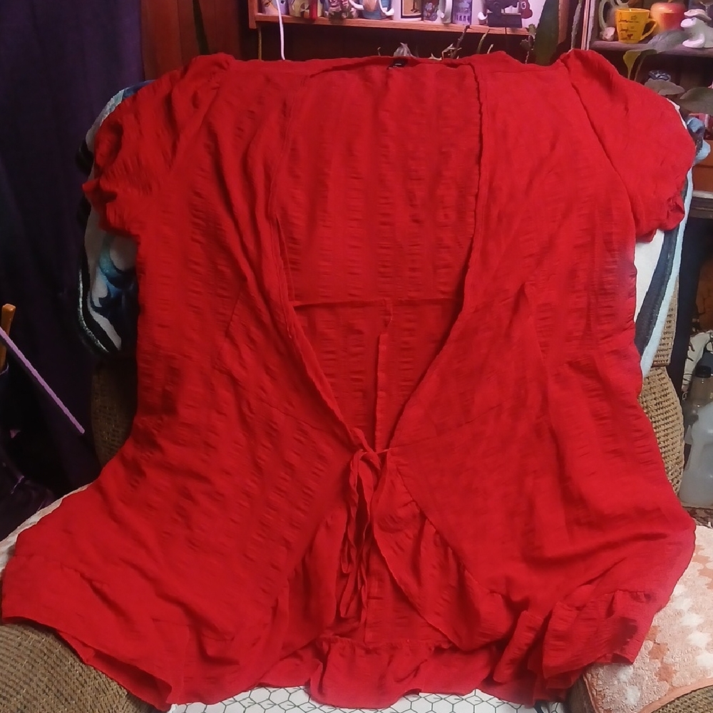 SHEIN Red Tie-Front Tunic Top
